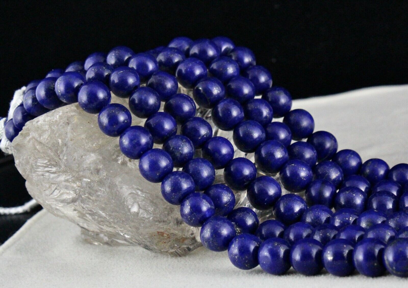 NATURAL BLUE LAPIS LAZULI BEADS ROUND 11MM 3LINE 1349 CTS GEMSTONE FINE NECKLACE