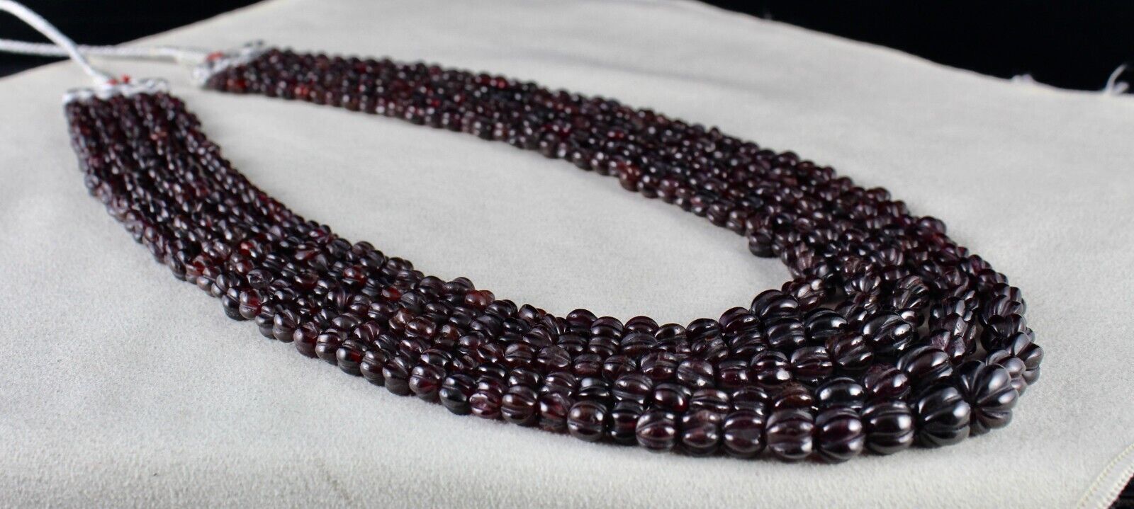 NATURAL GARNET BEADS CARVED MELON 5 LINE 988 CARATS GEMSTONE ANTIQUE NECKLACE