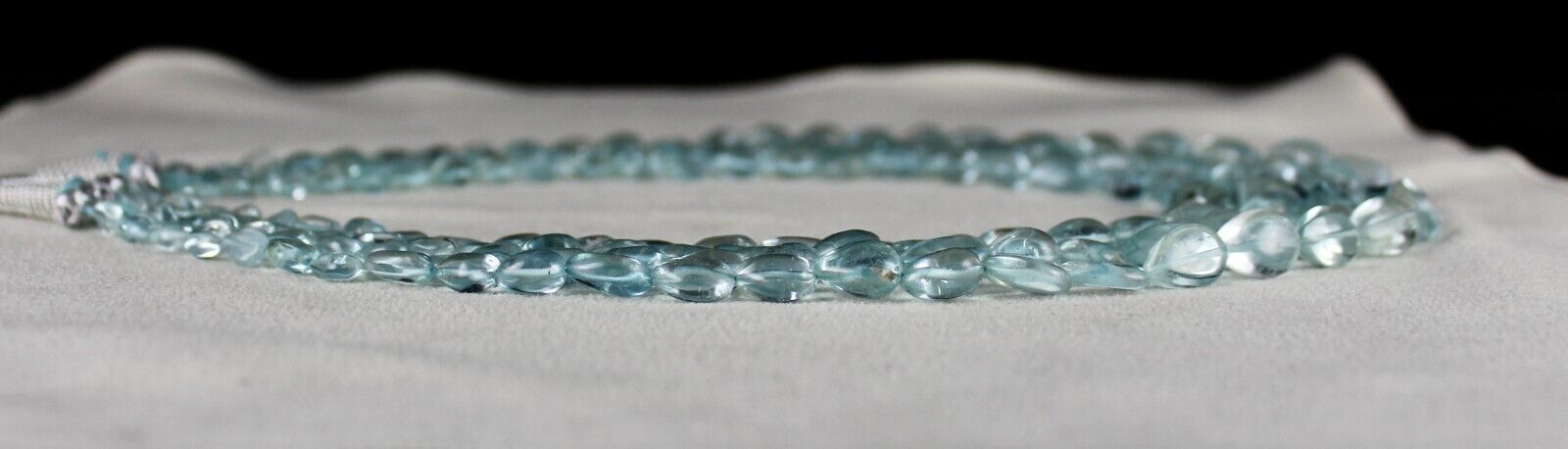 NATURAL BLUE TOPAZ BEADS DROPS 4 LINE 613 CARATS GEMSTONE BEADED FINE NECKLACE