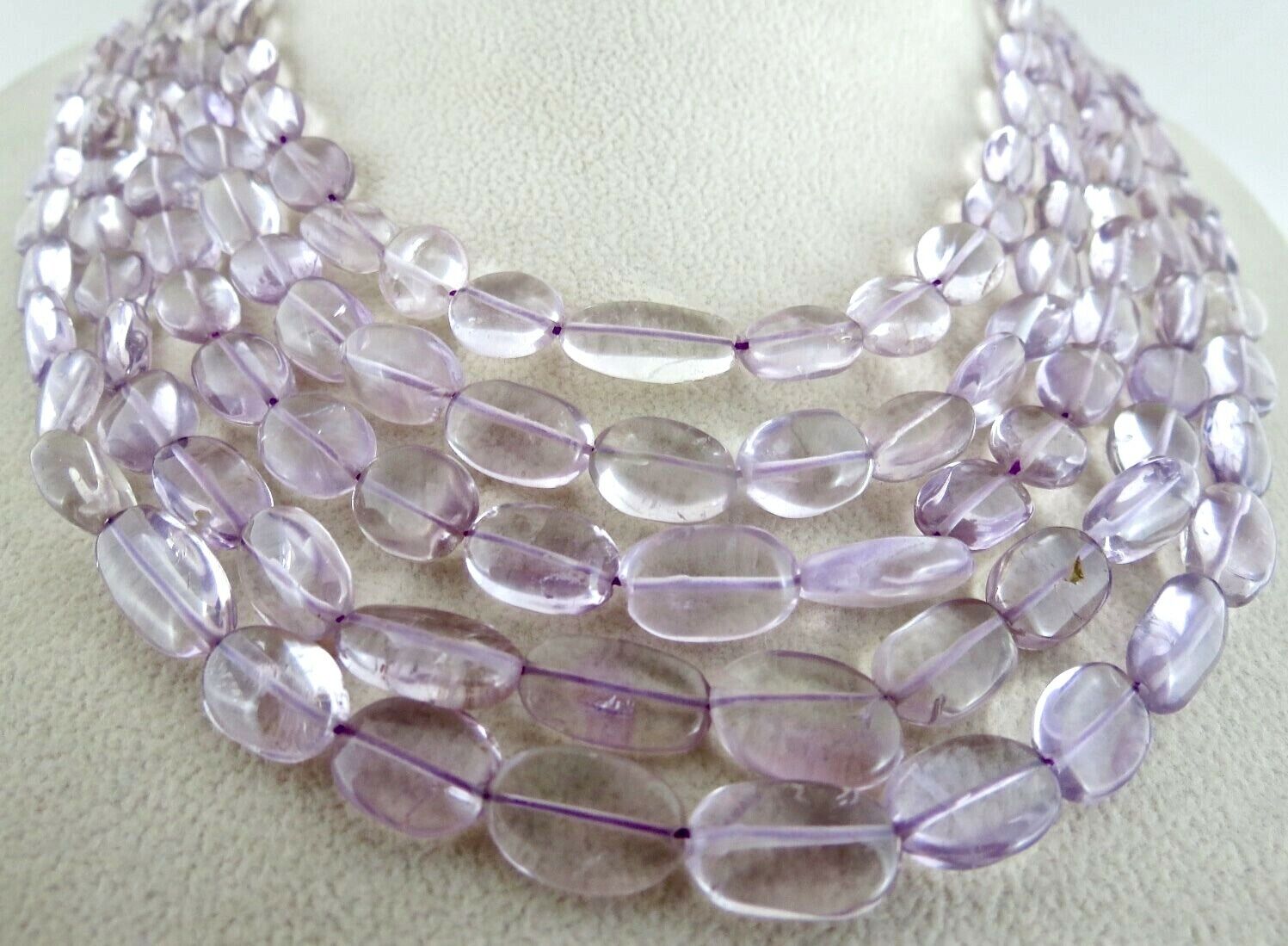 NATURAL PINK AMETHYST BEADS CABOCHON 5 LINE 689 CARATS GEMSTONE NECKLACE