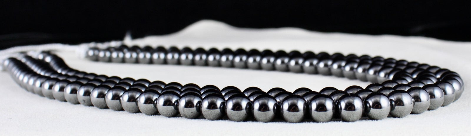 Natural Hematite Beads 3 Line 8mm 1160 Ct Round Black Gemstone Necklace
