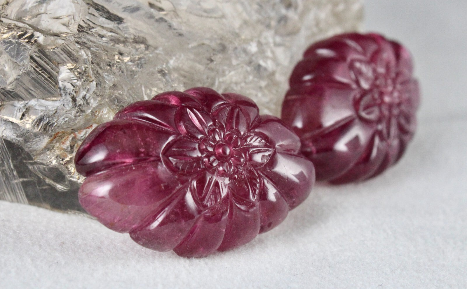 Certified Natural Rubellite Tourmaline 108.77 Ct Oval Engraved Gemstone Earrings