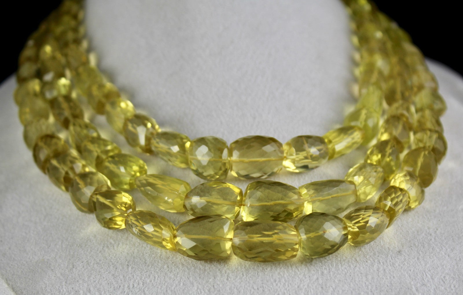 Natural Lemon Quartz Gemstone Necklace 1500ct 3 Line Faceted Nuggets Beads