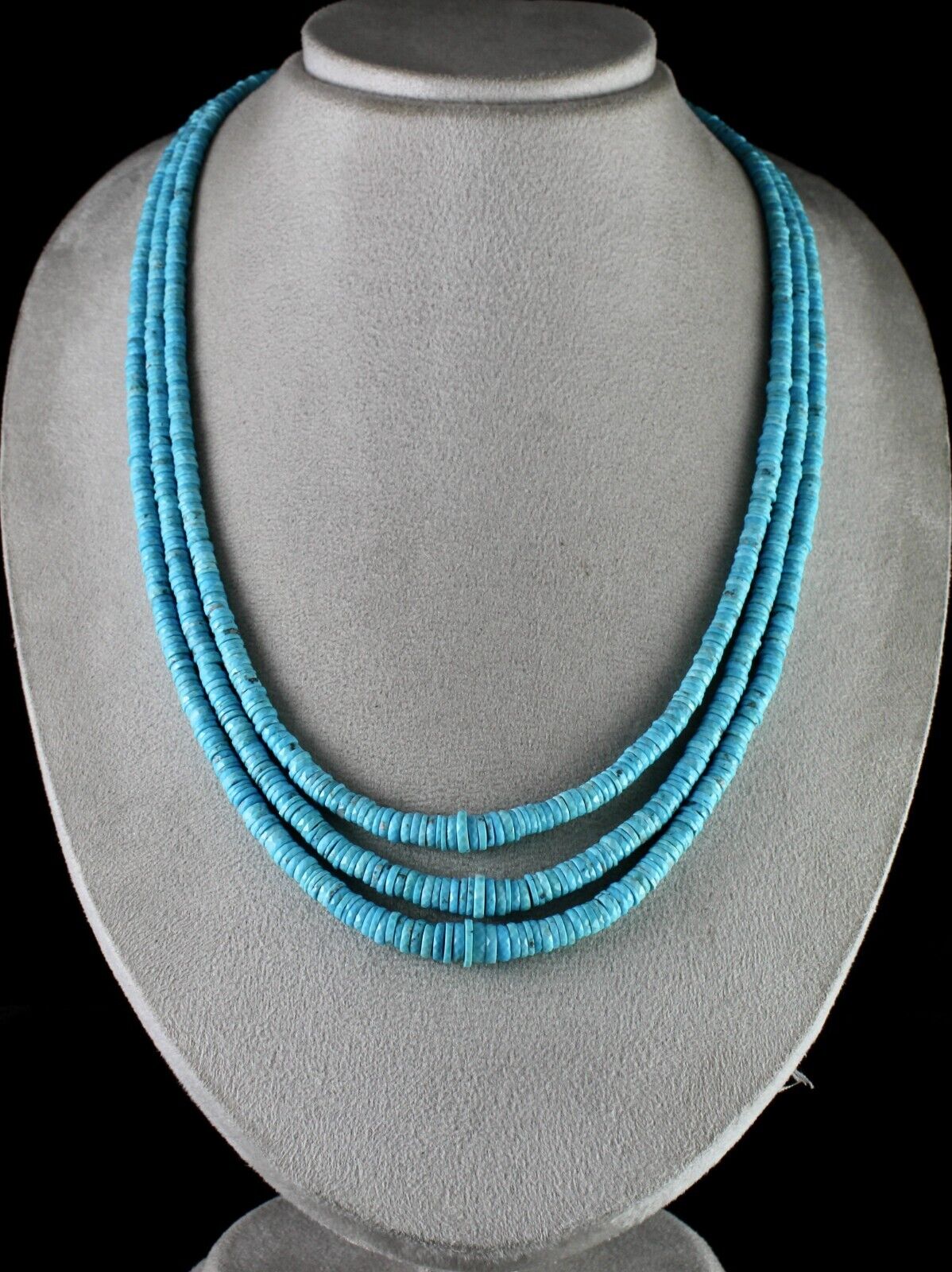 REAL NATURAL TURQUOISE FACETED BUTTON BEADS 3 L 441 CT GEMSTONE FASHION NECKLACE