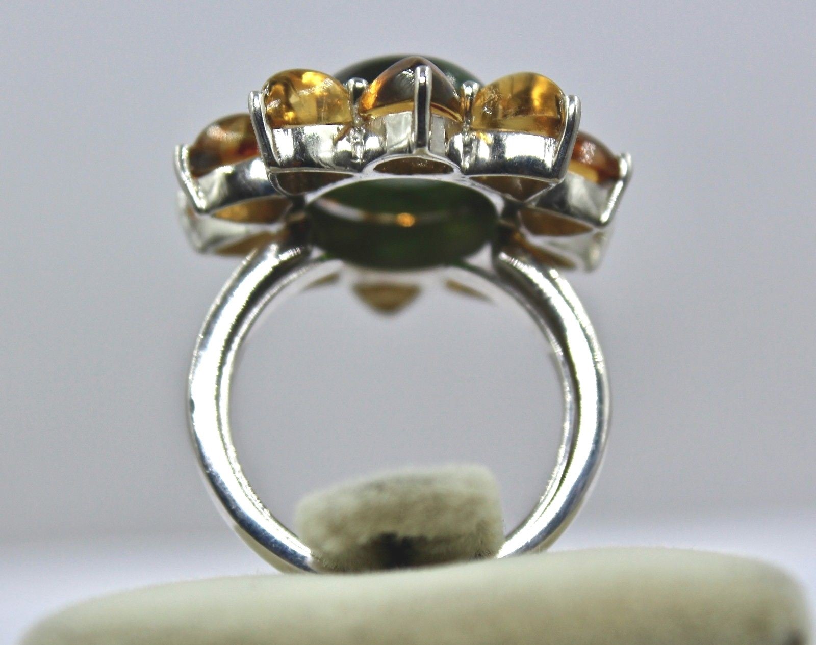 Natural Green Tourmaline 44ct Yellow Citrine 925 Sterling Silver Ring