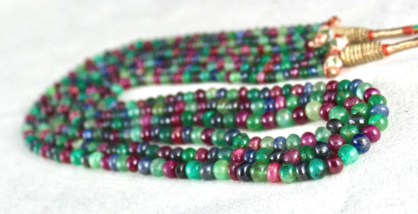 Certified Natural Emerald Ruby Sapphire 303ct Gemstone Necklace For Women