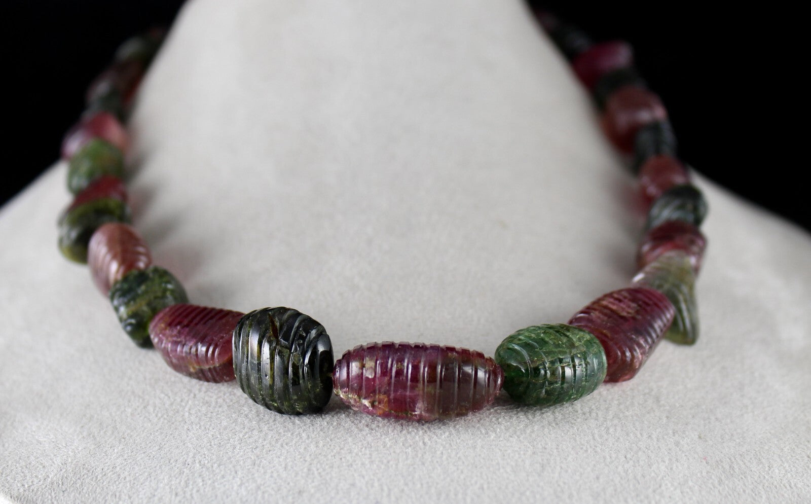 Certified Natural Multi Colour Tourmaline 849 Ct Carved Beads Ladies Necklace