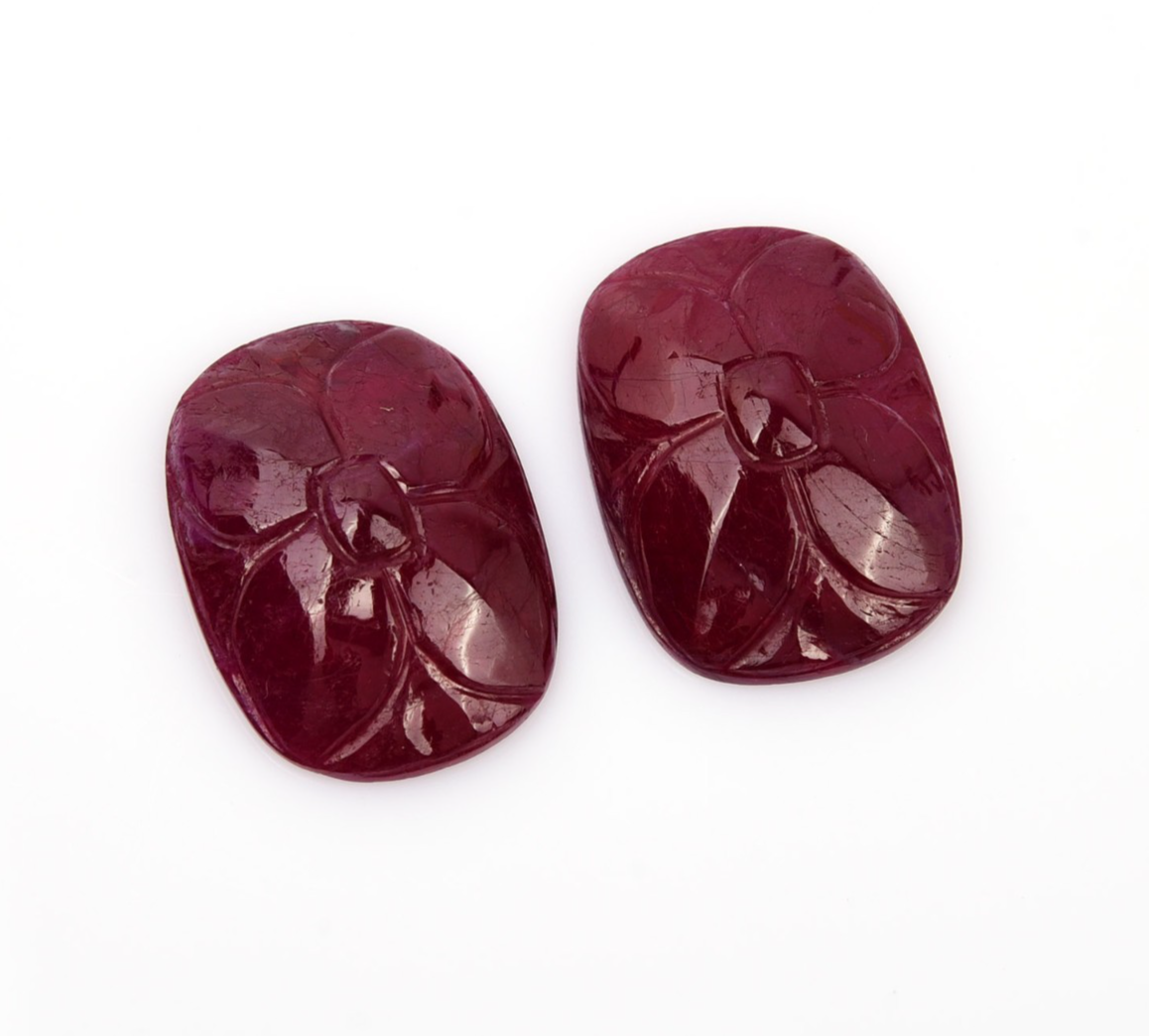 Natural Ruby Engraved Oval Flower Pair 2 Pc 12.38 Ct Loose Red Gemstone Earring