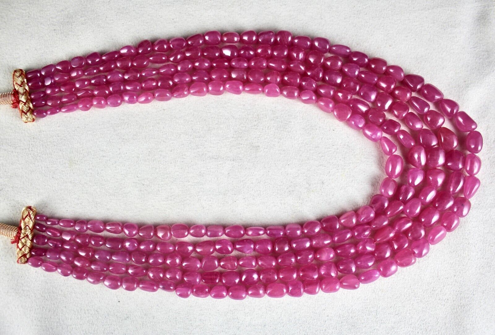 NATURAL UNTREATED RUBY LONG BEADS 5 LINE 1087 CARATS LADIES GEMSTONE NECKLACE