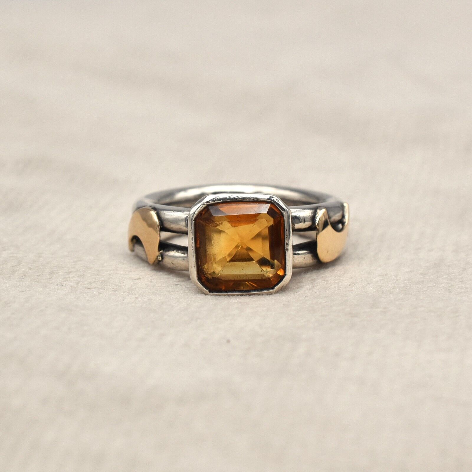Vintage Yellow Citrine Ring 18k Gold 925 Silver Women Men November Birthstone