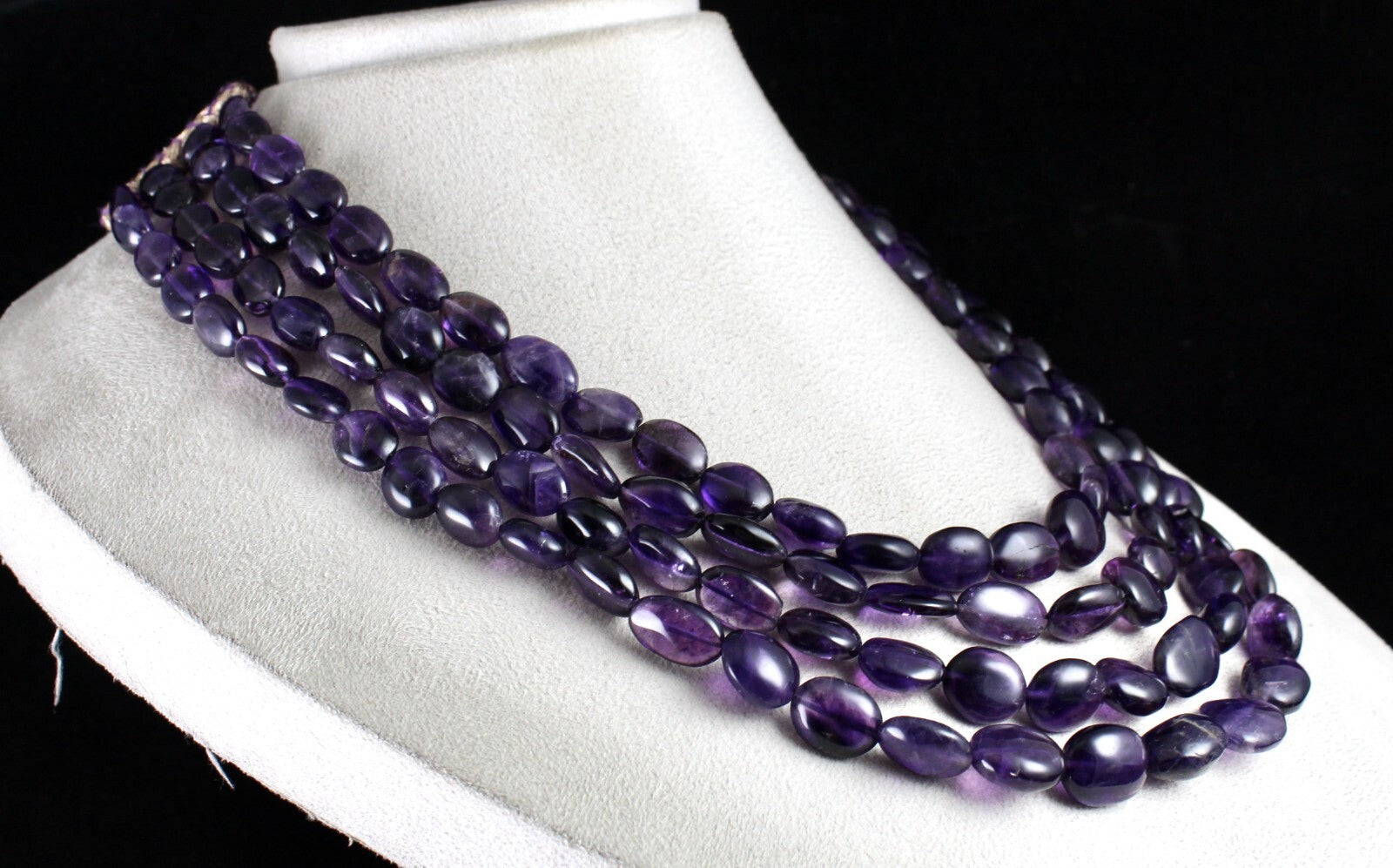 Natural Amethyst Oval Cabochon Beads Fashion Necklace 944 Ct Purple Gemstone