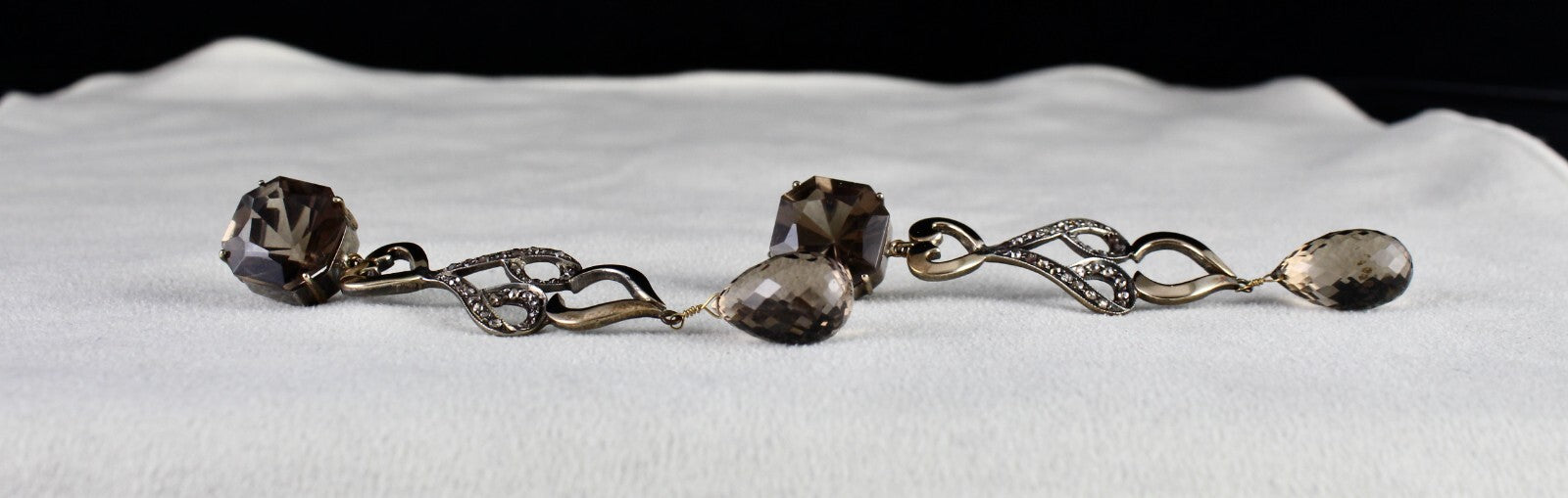 Certified Natural Smoky Quartz 108.55ct Diamond 18k Sterling Silver Earrings