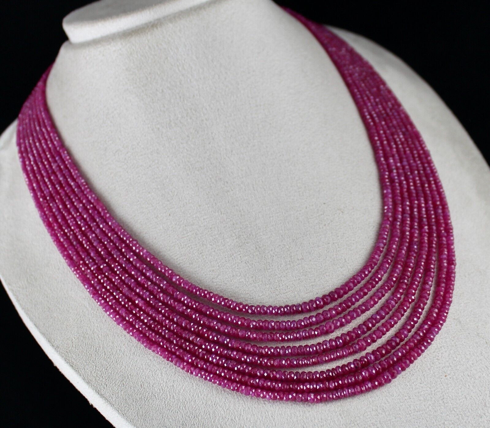 NATURAL HEATED BURMA RUBY FACETED BEADS 8 LINE 573 CARATS GEMSTONE NECKLACE