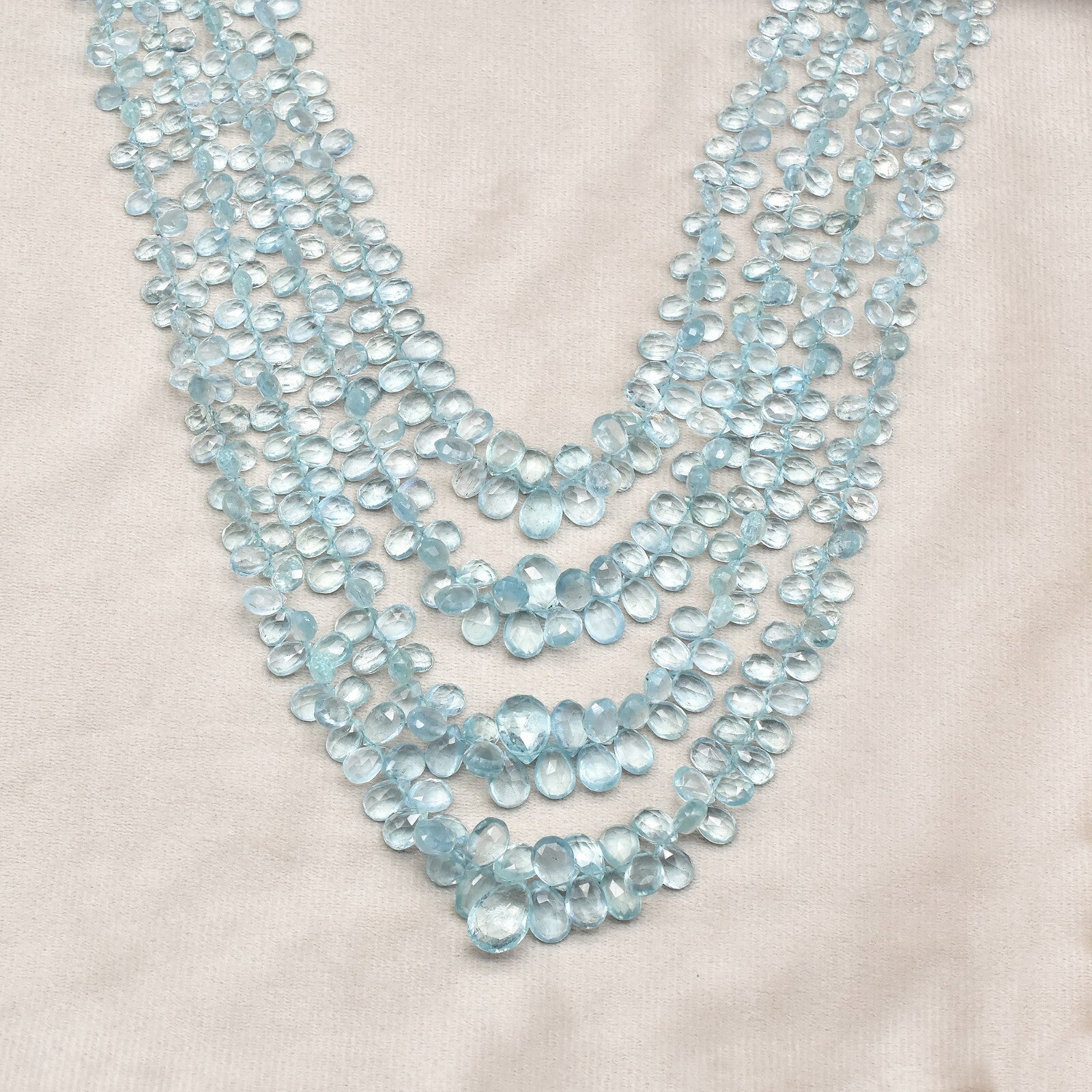 Certified Natural Aquamarine Drops Faceted 647 Ct Blue Gemstone Necklace