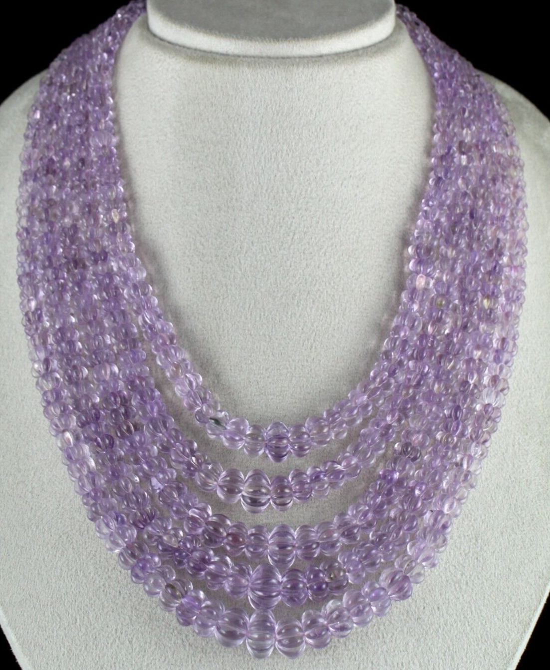 NATURAL PINK AMETHYST BEADS CARVED ROUND 5 LINE 1260 CTS GEMSTONE FINE NECKLACE