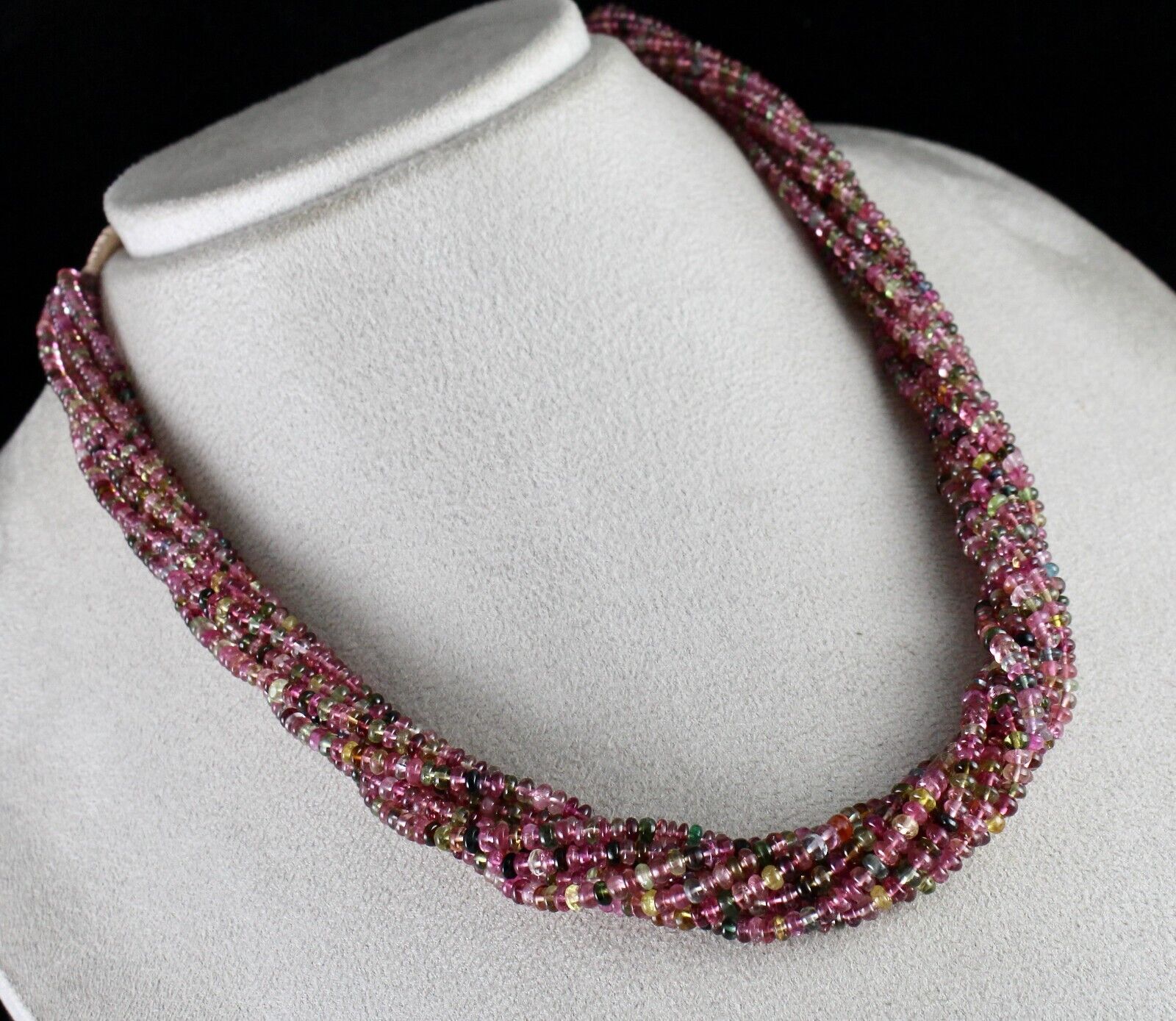 NATURAL TOURMALINE BEADED 9 LINE 400 CT MULTI COLOUR GEMSTONE SILVER NECKLACE