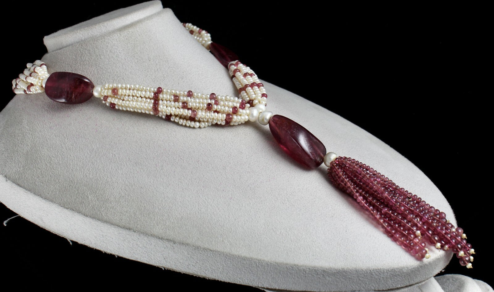 Certified Natural Pink Tourmaline 922ct Pearl Beads Fancy Gemstone Necklace