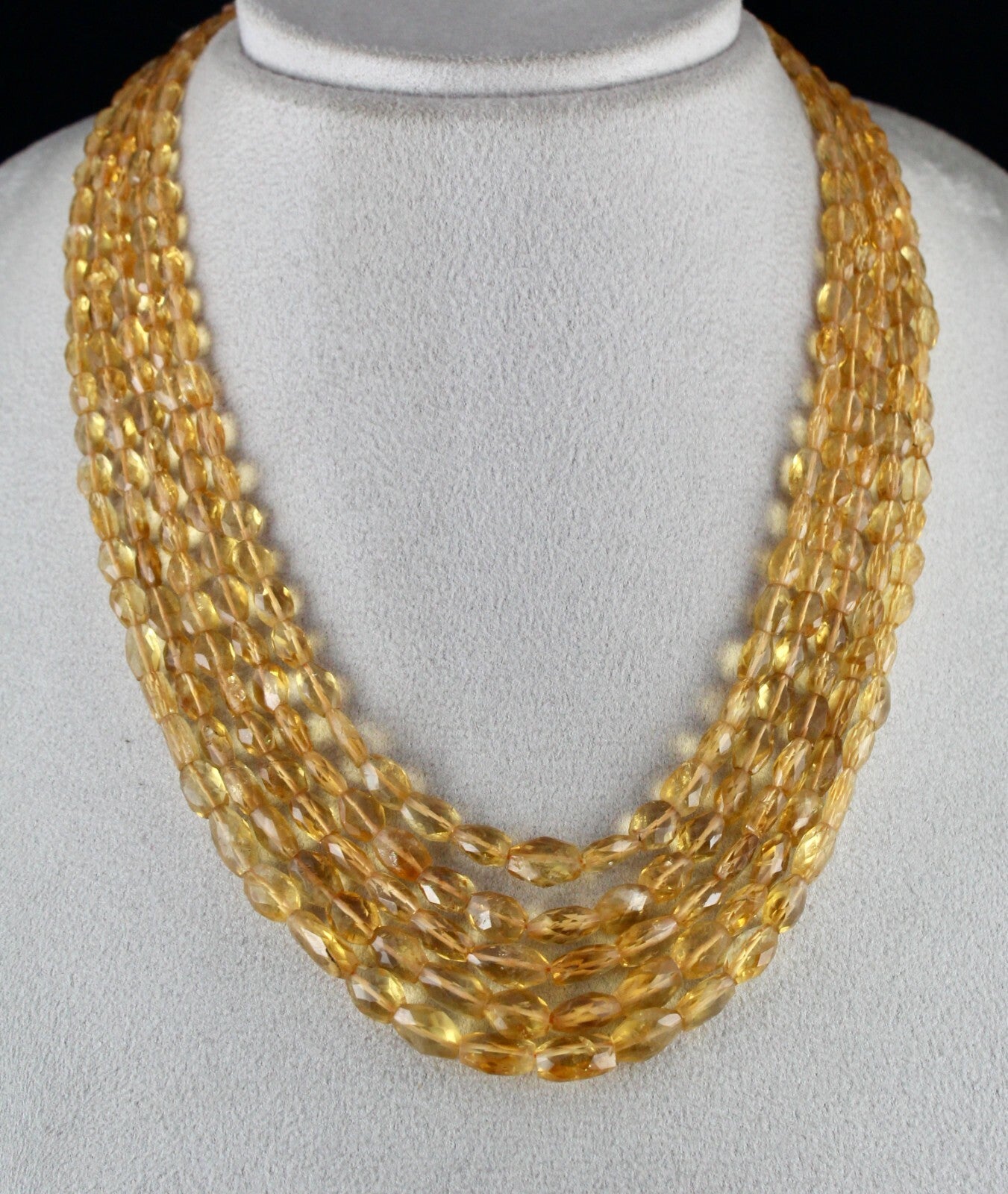 Natural Citrine Faceted Beaded Necklace 409 Ct 5 Line Long Gemstone Strings
