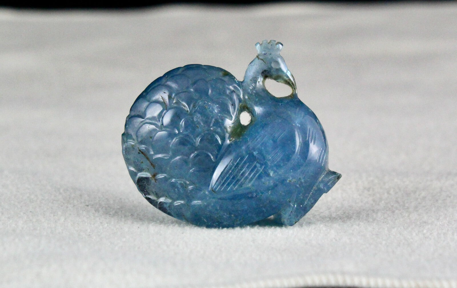 Certified Antique Blue Aquamarine 74.66 Ct Carved Peacock Rare Gem Pendant