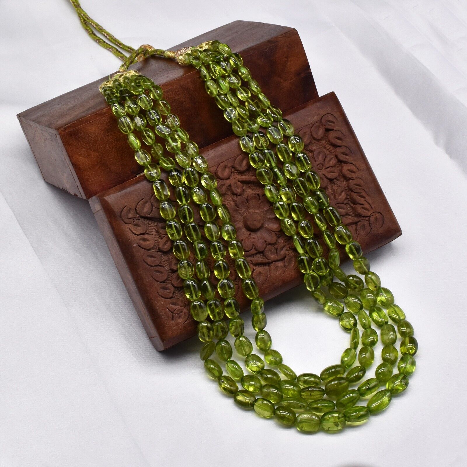 Natural Peridot Necklace Beaded Cabochon 4 L 562 Ct Green Drilled Gemstone