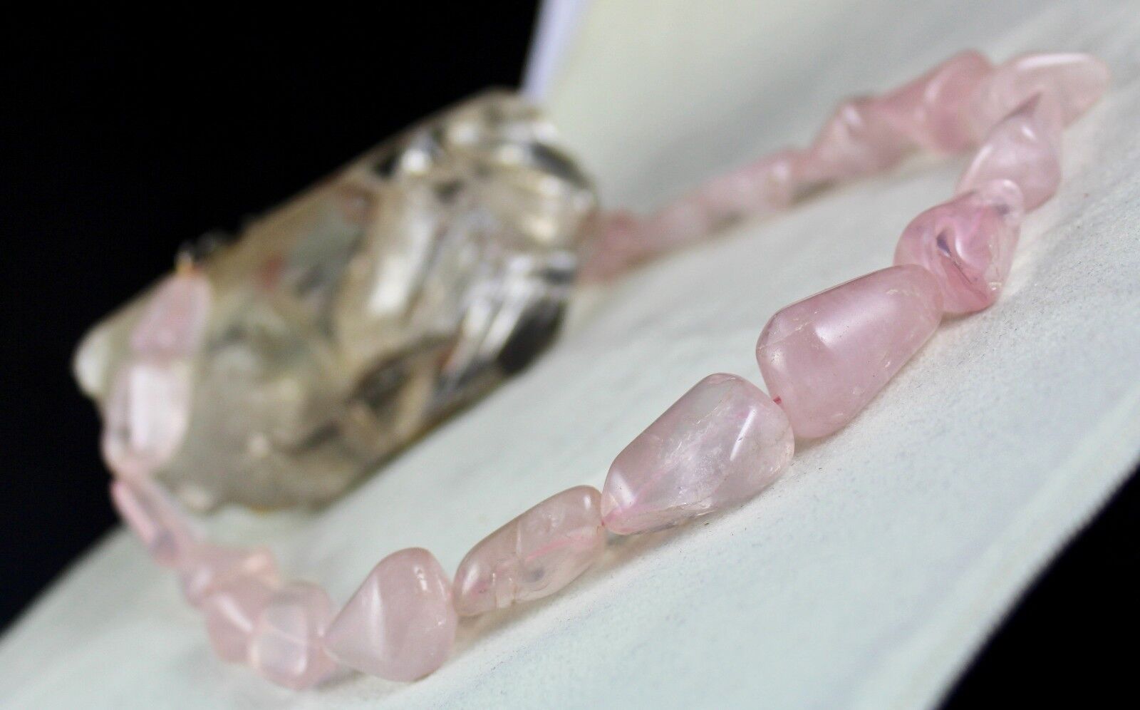 Pink Natural Rose Quartz Cabochon beads Necklace 730 Cts Gemstone Silver Clasp