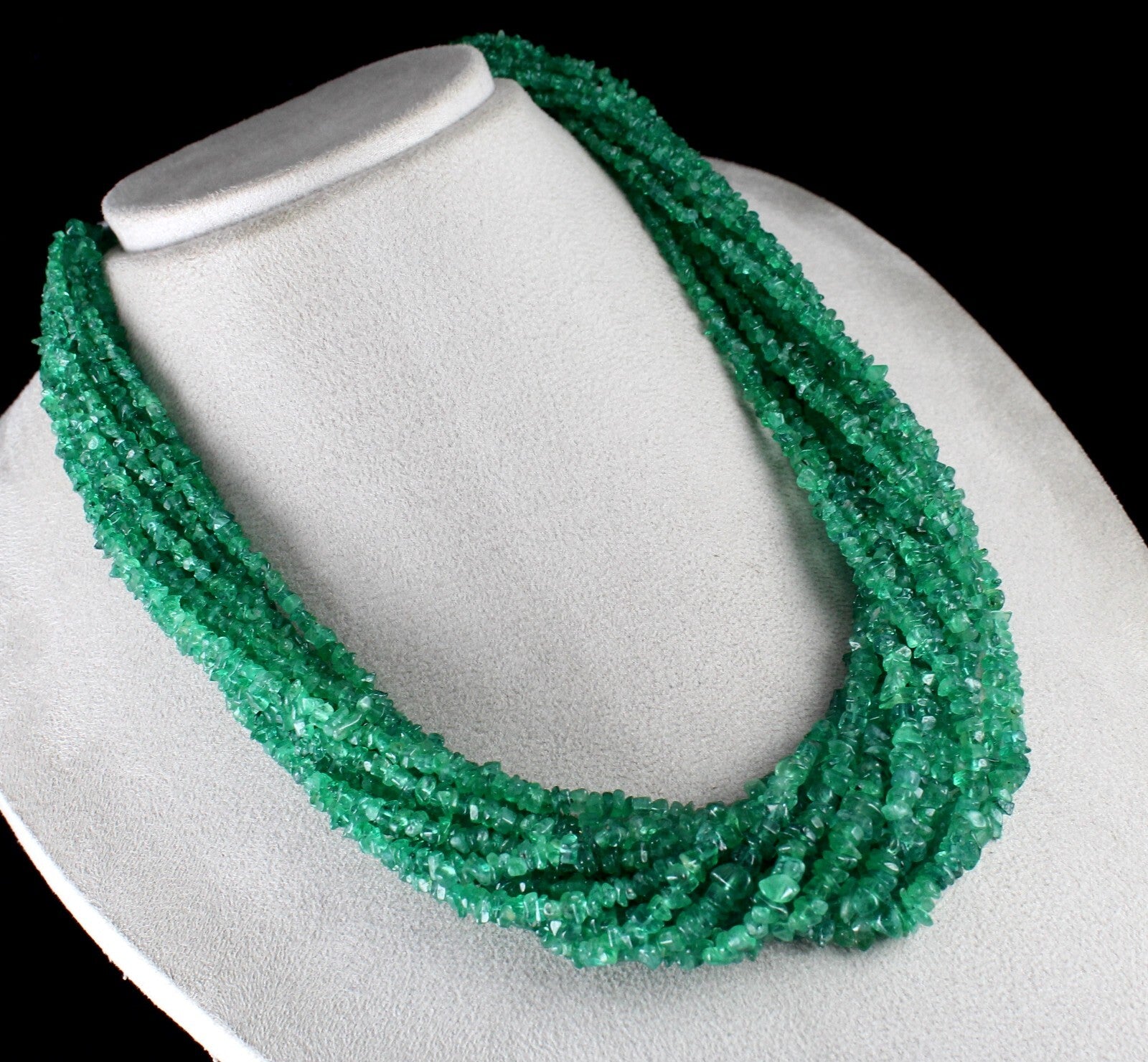 Vintage Natural Emerald Necklace 14L 890 Ct Certified Bead Gemstone Silver Clasp