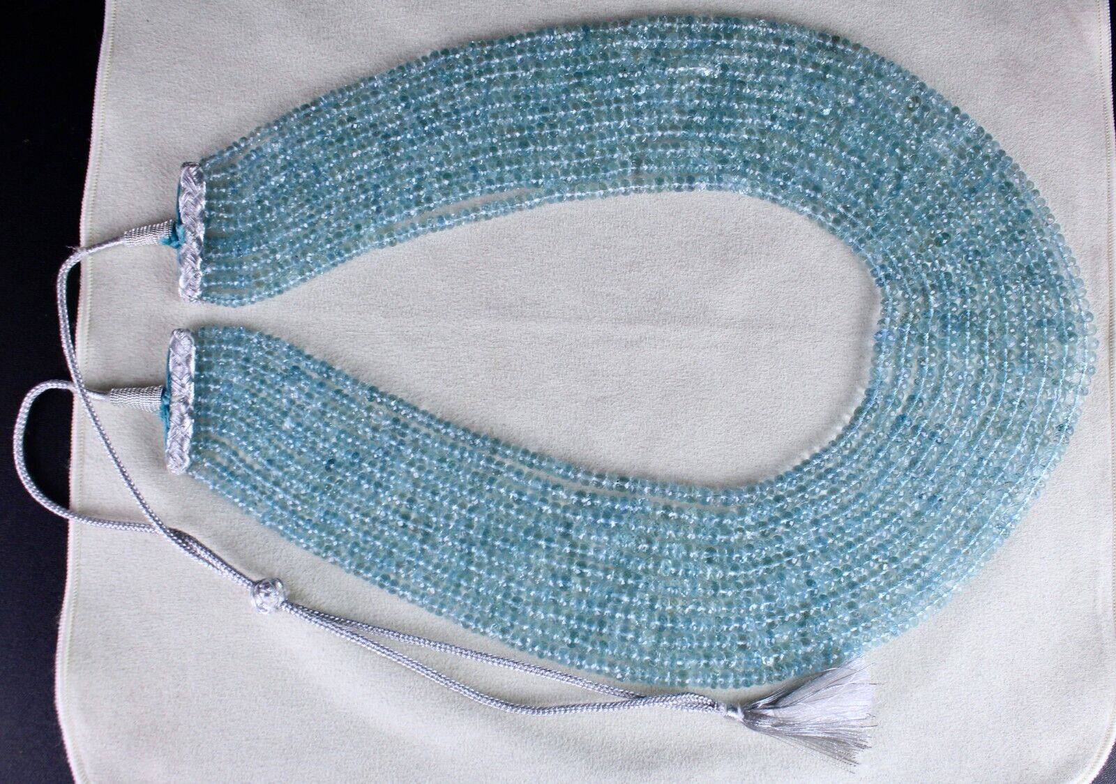 Certified Natural Blue Aquamarine Beads Faceted Round 11L 1164 Ct Stone Necklace