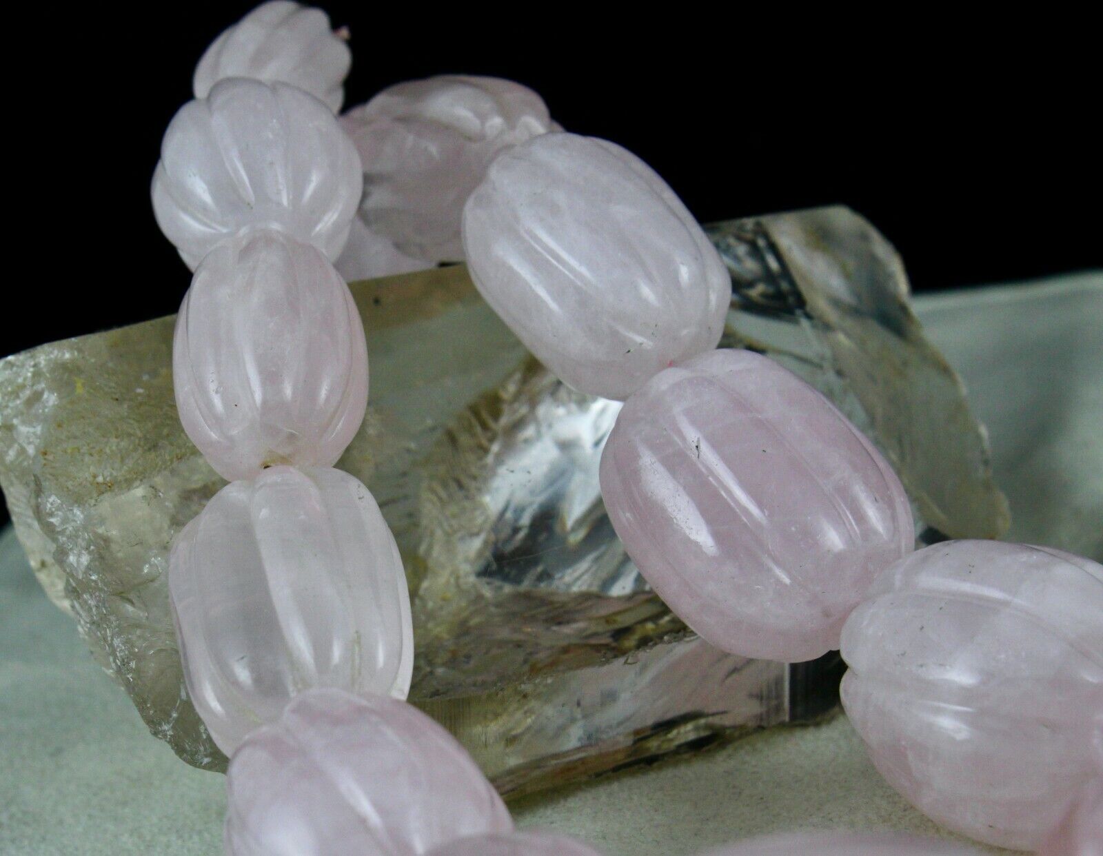 Rose Quartz Carved Beaded Necklace 1 L 1955 Carats Natural Gemstone Silver Clasp