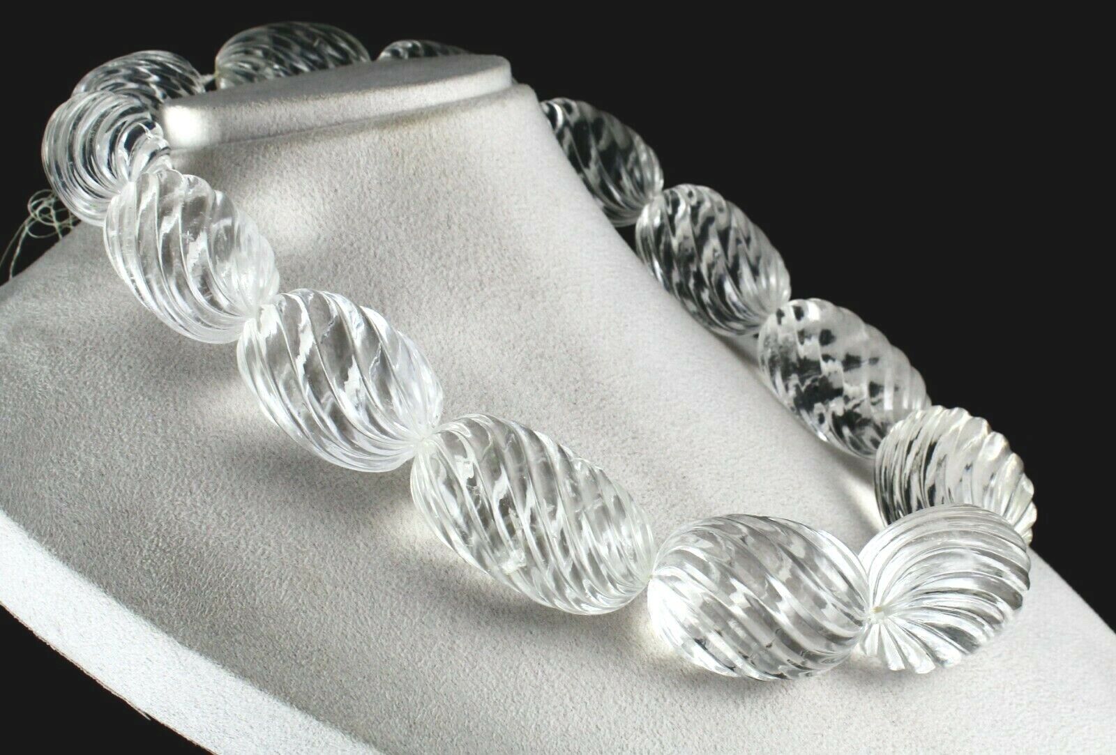 NATURAL WHITE ROCK CRYSTAL QUARTZ CARVED OVAL BEADS 13 PCS 3725 CARATS GEMSTONE