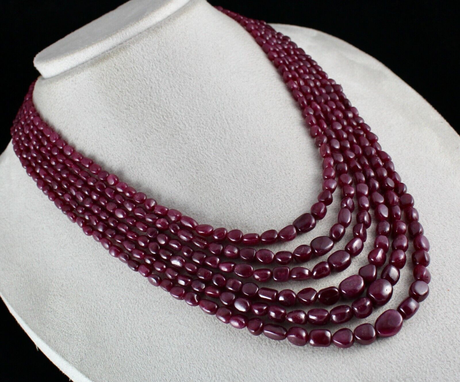 NATURAL UNTREATED RUBY TUMBLE LONG BEADS 6 LINE 782 CTS GEMSTONE LADIES NECKLACE