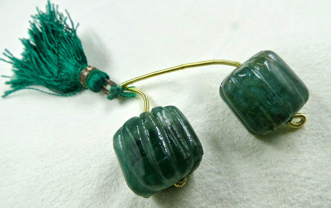 Certified 13mm Natural Emerald Carved Gemstone Bead Pair 36 Ct Earring Design