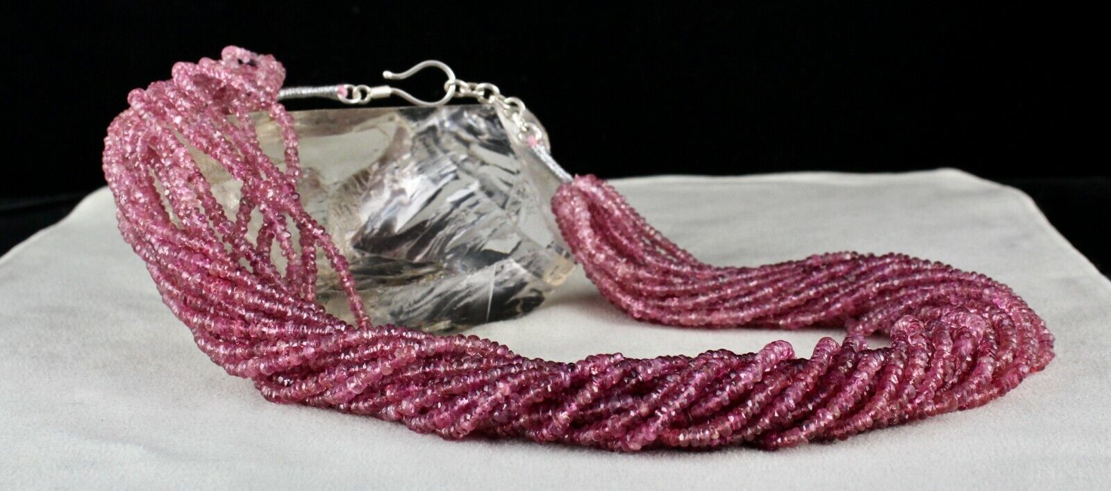 Natural Pink Tourmaline Beaded Necklace 917 Carats Faceted Gemstone Silver Clasp