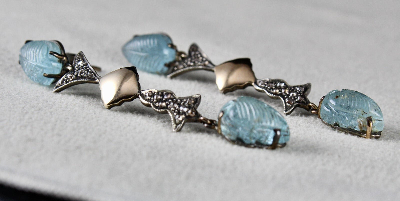 Certified Natural Blue Aquamarine 10ct Diamond Sterling Silver Victorian Earring