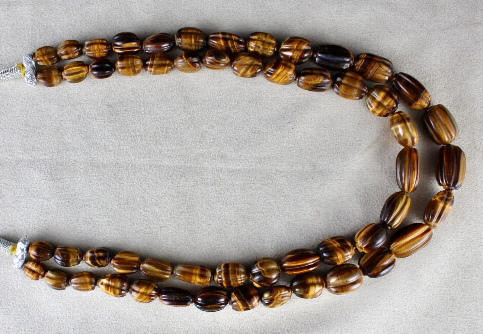 NATURAL TIGER'S EYE BEADS CARVED 2 LINE 785 CTS GEMSTONE LADIES ANTIQUE NECKLACE