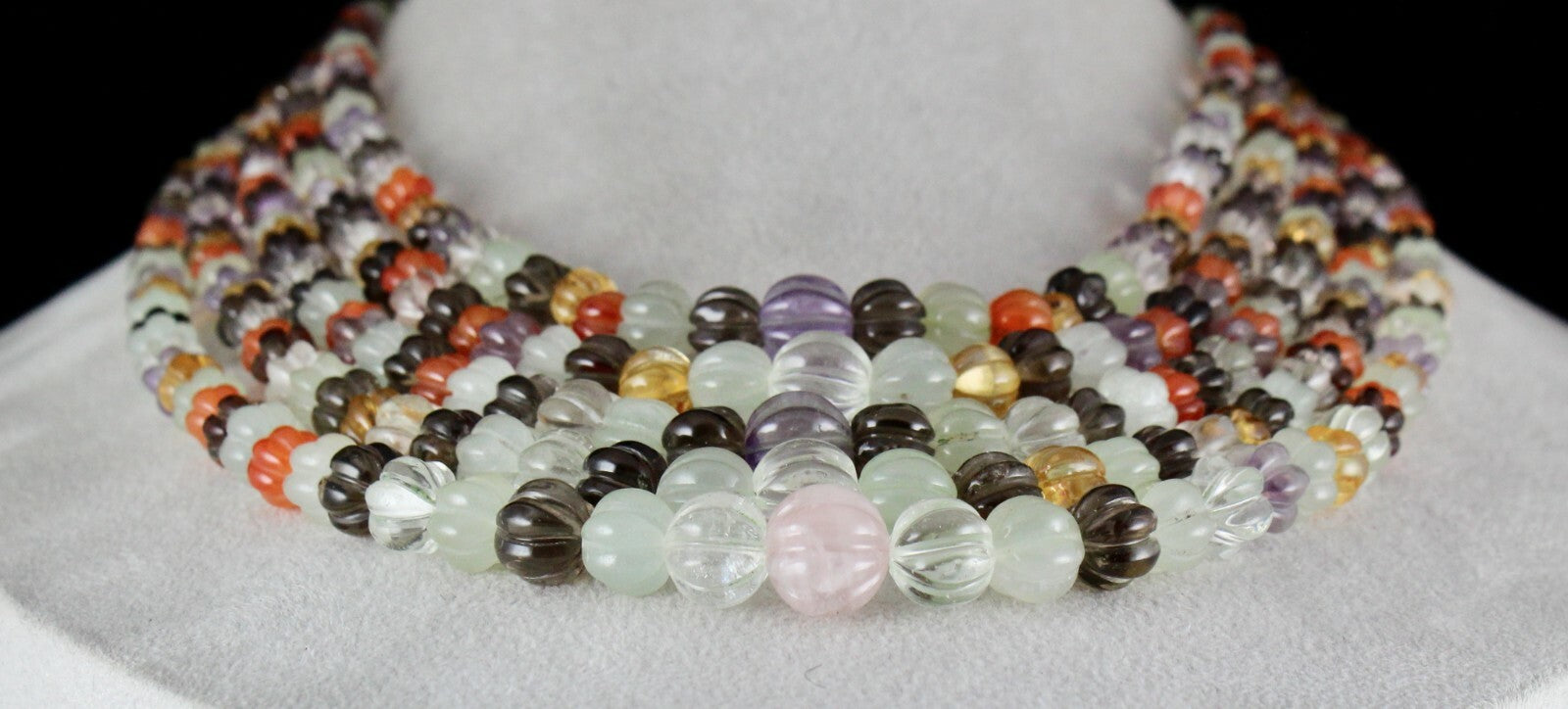 Old Natural Semi Precious Carved Melon Beads Stone Necklace 1048 Cts 5 L