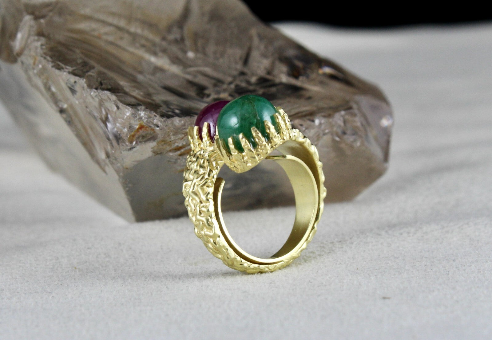 Certified Antique Emerald 10ct Ruby Natural Diamond Sterling Silver Carved Ring