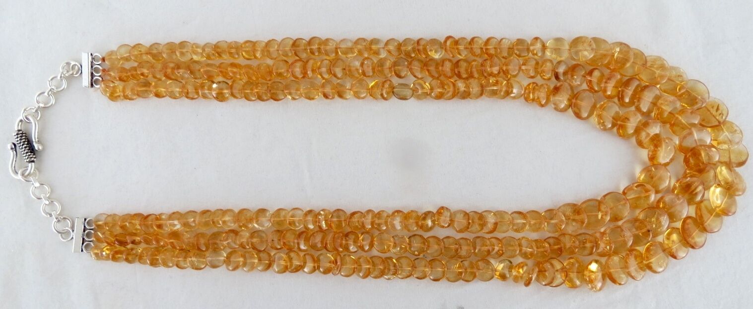 Natural Citrine Beads Round Fancy 3 L 530 Ct Gemstone Silver Designer Necklace
