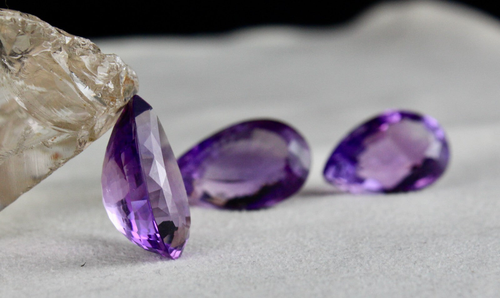 Natural Amethyst Pear Cut Gems 3 Pc 51.18 Ct For Earring Pendant Designing