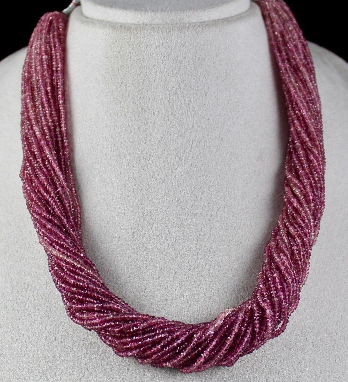 NATURAL PINK TOURMALINE BEADS FACETED 915 CTS GEMSTONE LADIES SILVER NECKLACE