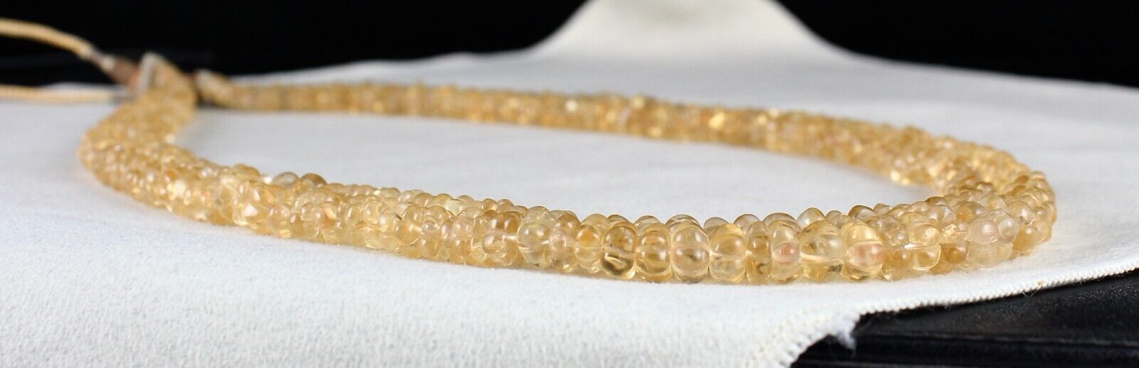 Natural Yellow Citrine Beads Carved Round 2 L 404 Ct Gemstone Vintage Necklace