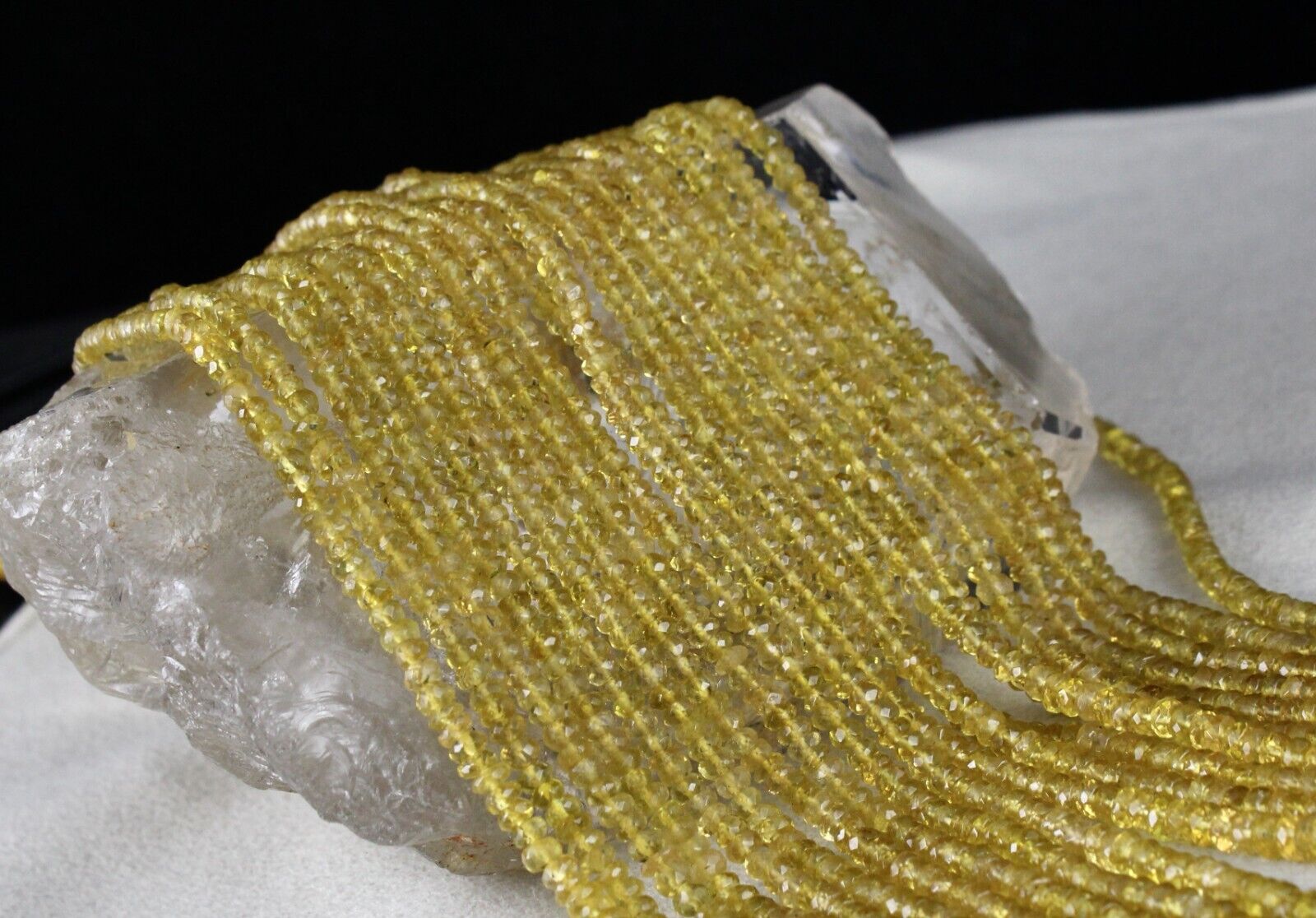 NATURAL YELLOW TOURMALINE BEADS FACETED 10 L 475 CTS BEADED GEMSTONE NECKLACE