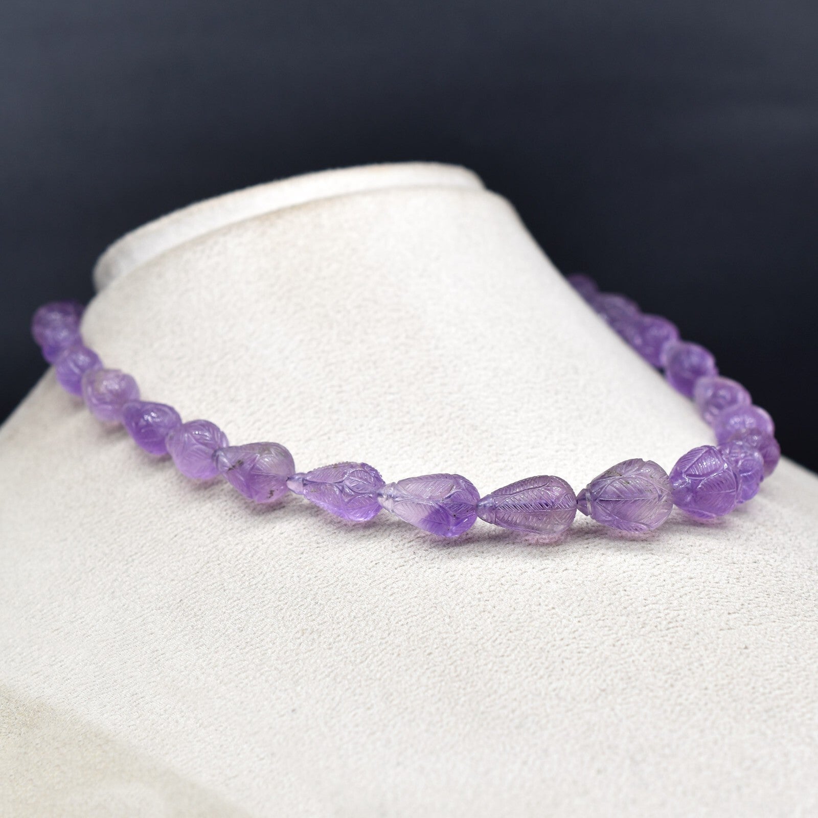 Vintage Amethyst 242 Ct Beaded Engraved Sterling Silver Necklace For Women