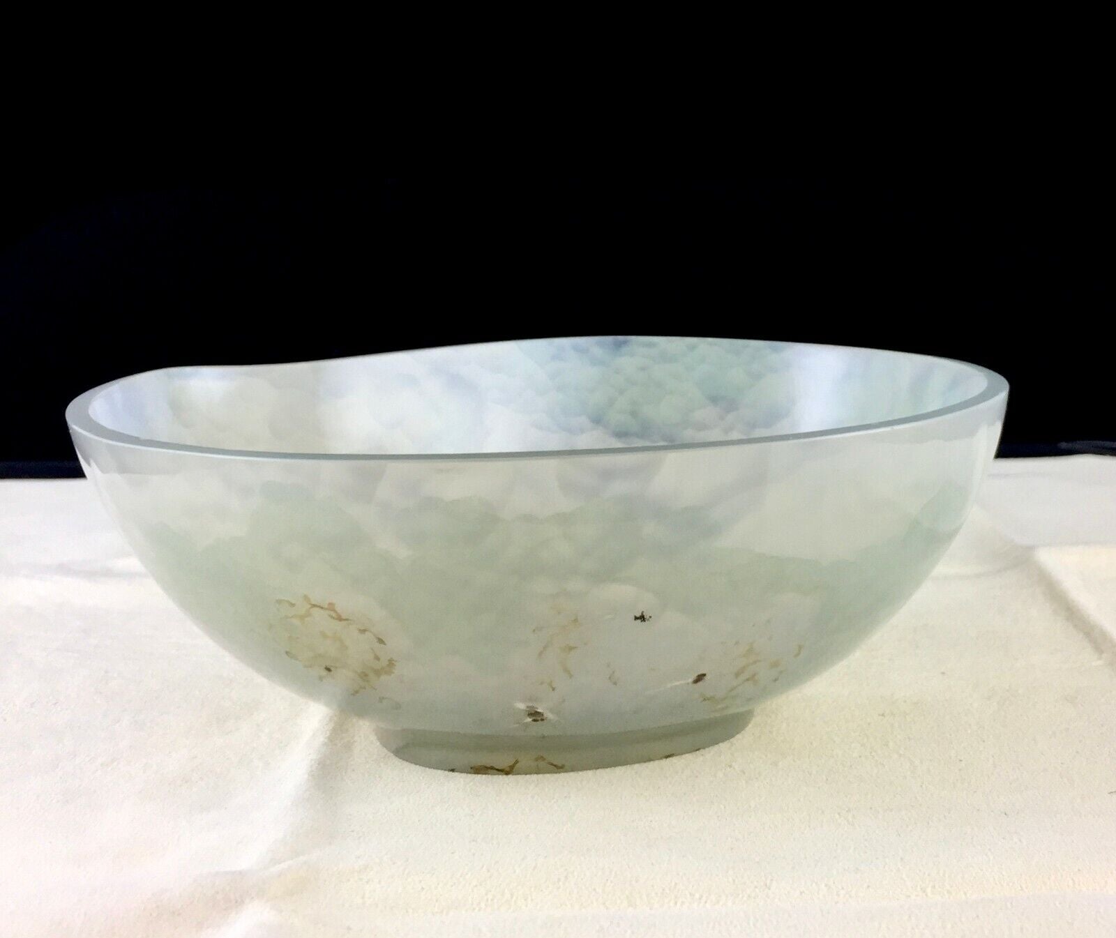 FINE CRAFTED NATURAL CHALCEDONY 1370 CARATS CARVED DESIGNER BOWL FOR HOME DECOR