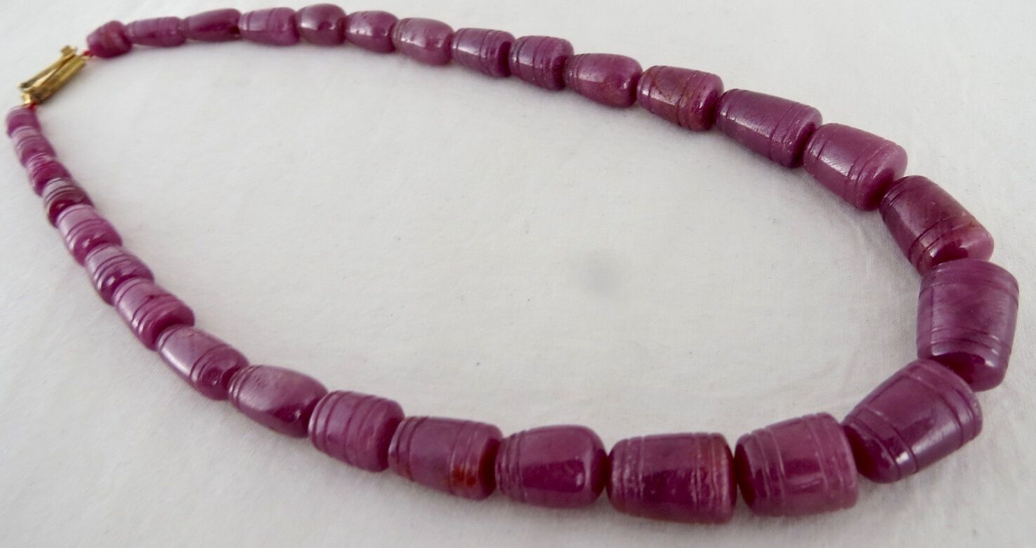 NATURAL UNHEATED RUBY BEADS CARVED 1 LINE 443 CARATS GEMSTONE WITH METAL CLASP