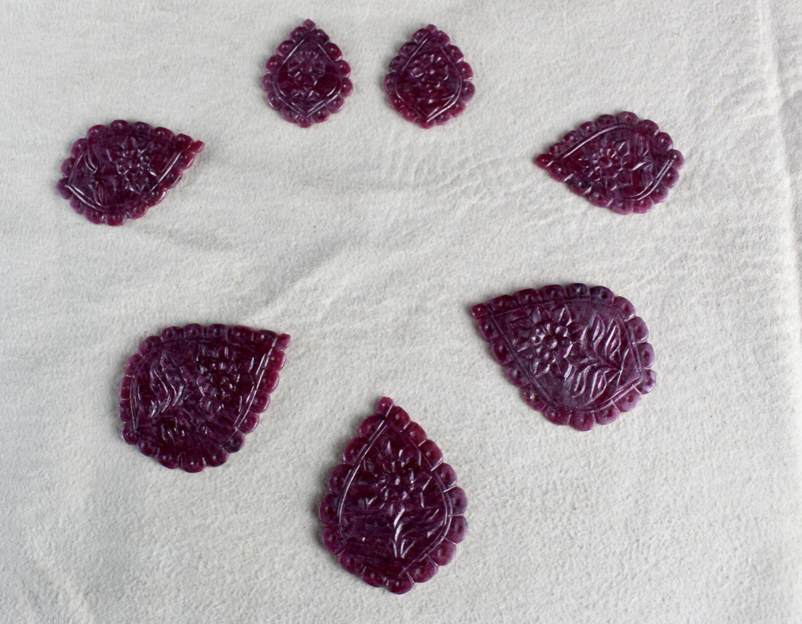 Certified Natural Ruby Set Carved Pear 7 Pcs 109 Ct Untreated Gemstone Design