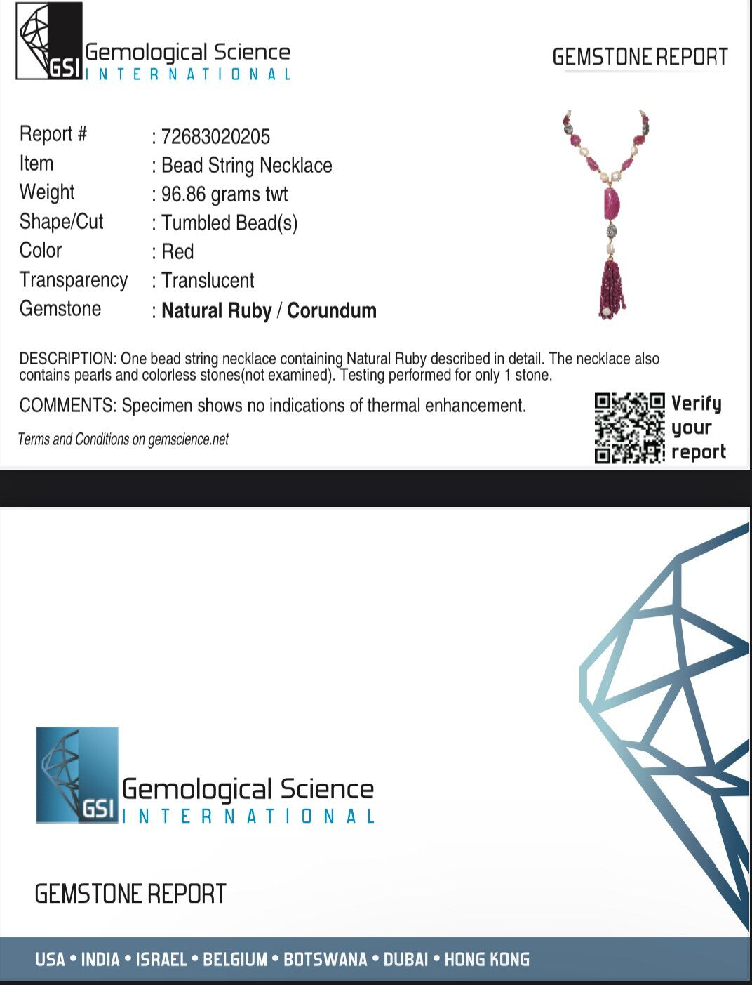 Certified Natural Ruby 555ct Pearl Natural Diamond Bead Necklace 18k Gold Set