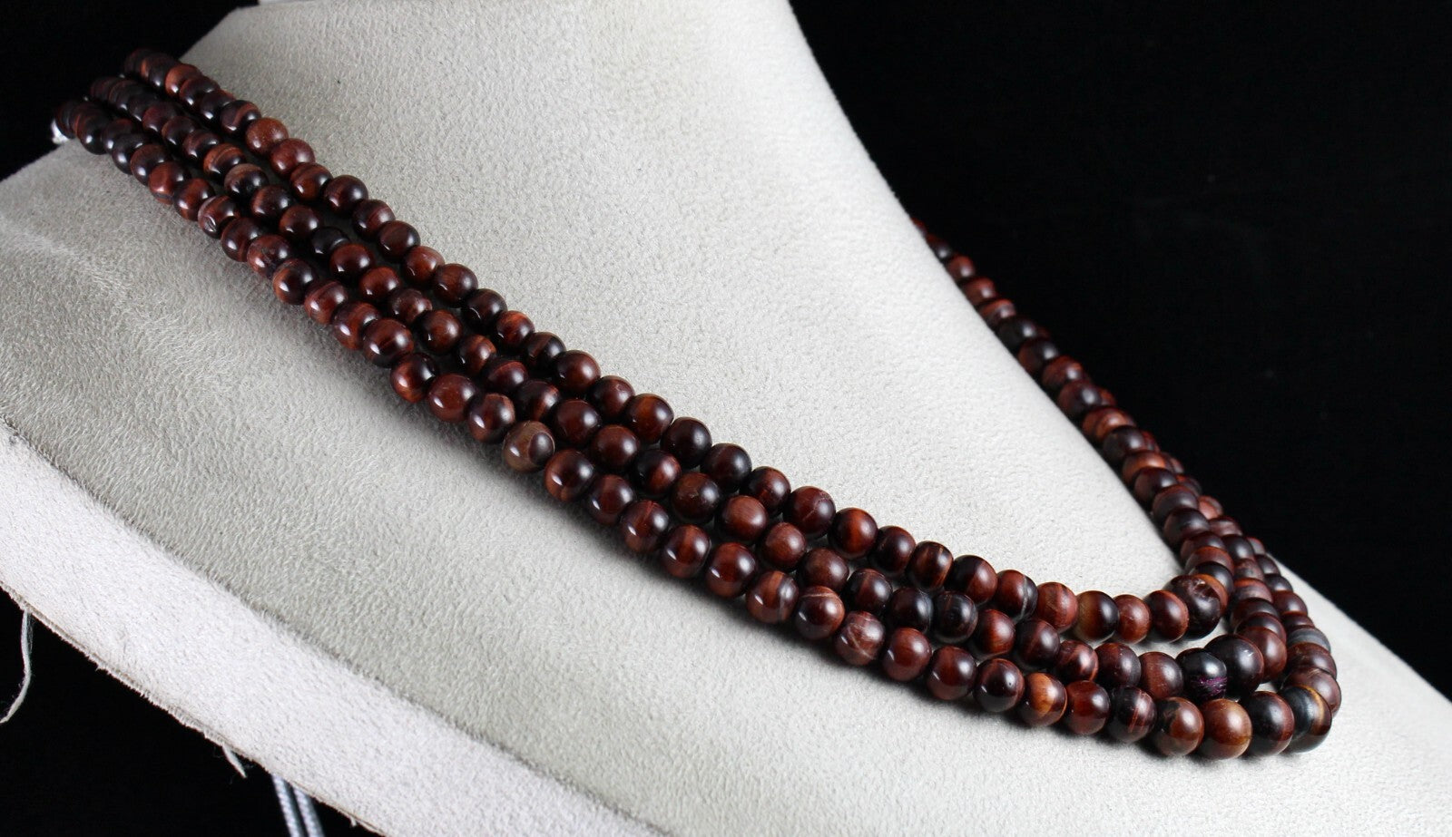 Natural Red Tiger's Eye Gemstone Necklace 3 L 611 Ct Beaded Round Fashion