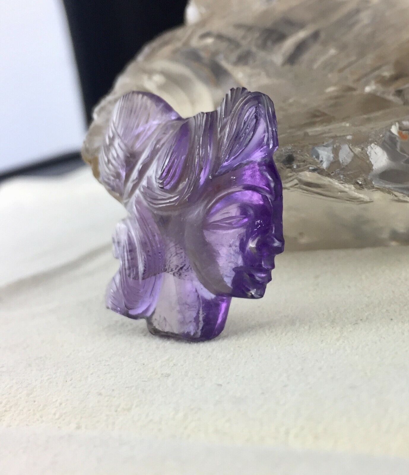 NATURAL BRAZILIAN AMETHYST LADY CARVED 46.50 CTS GEMSTONE PENDANT DESIGNING