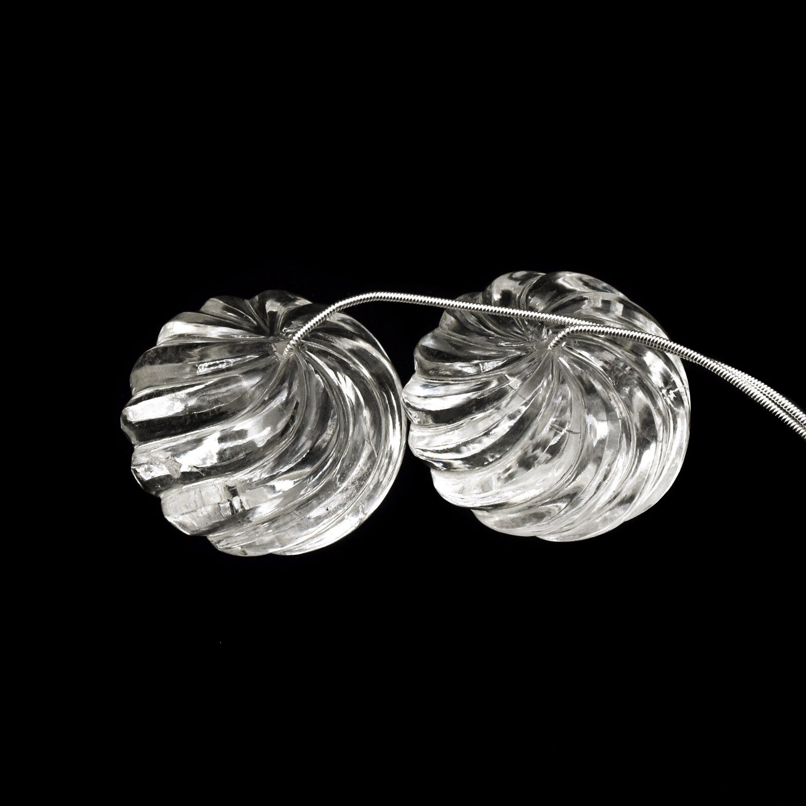 Natural Rock Crystal Quartz 495 Ct Engraved Bead Round Gemstone Designing 2 Pc