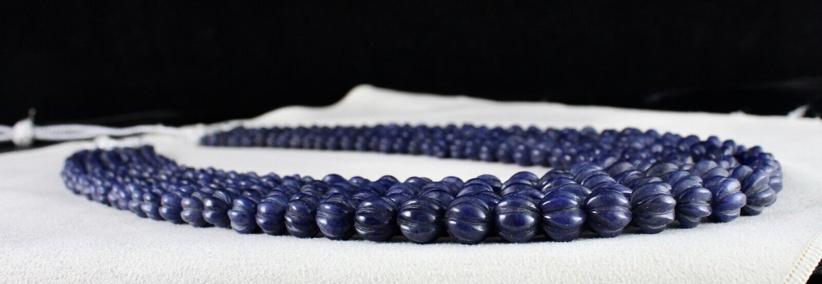 NATURAL BLUE JADE BEADS CARVED ROUND GEMSTONE 5 LINE 977 CTS FASHION NECKLACE
